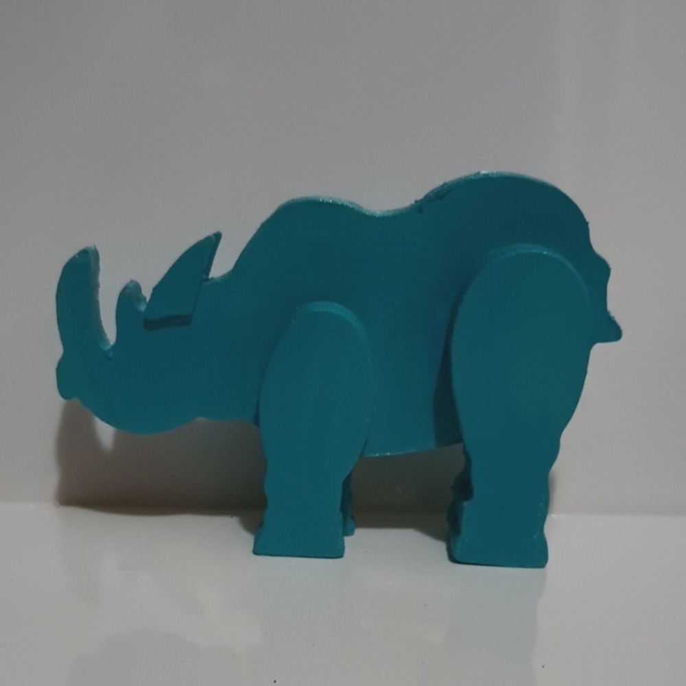 Teal Wooden Rhino Figurine